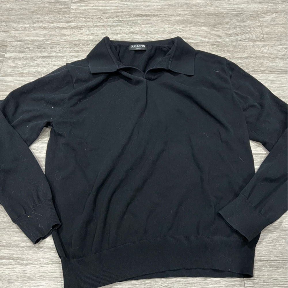 Men's Black Sweater Kallspin Collar Long Sleeve XL